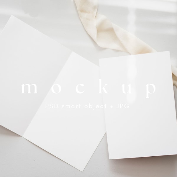 5x7 Folded card mockup, Folded wedding program mockup, Booklet mockup, Minimalist card mockup, Invite mockup, Wedding mock up stationary