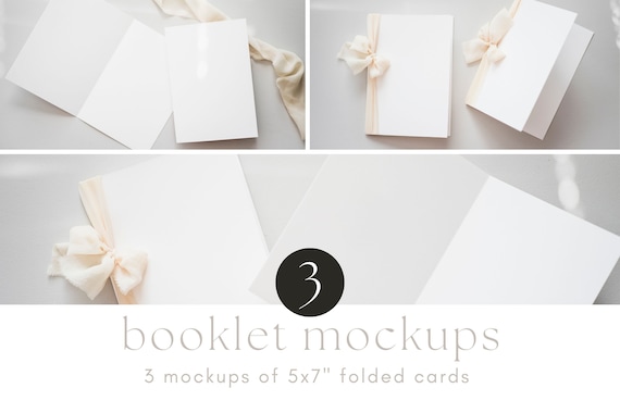5x7 Folded Card Mockup Bundle, Folded wedding program mockup set, Booklet mockup bundle, Minimalist card mockup, Invite mockup