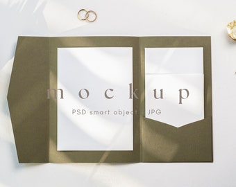 Pocket Invitation Mockup Suite, Sage Green Pocketfold Invitation Mockup