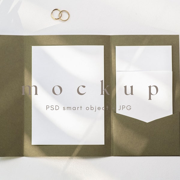 Pocket Invitation Mockup Suite, Sage Green Pocketfold Invitation Mockup