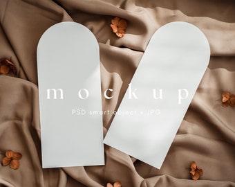 4 x 9 Menukaart Mockup Arch Twee lege gebogen bruiloftsmenu's Boho Mock up Instant Download