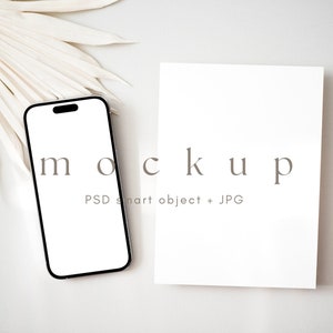 Kaart- en telefoonuitnodiging Mockup, Minimalistisch iPhone-schermmodel, Digitale mobiele telefoonuitnodigingsmodellen, Smartphone-wenskaart Mock Ups