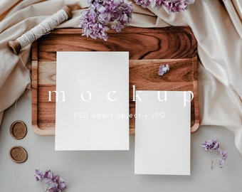 Maqueta de suite de invitación 5x7 + 4x6, Maqueta de boda Boho, Maqueta de tarjeta neutra, Maqueta de tarjeta blanca simple Maquetas estacionarias de boda