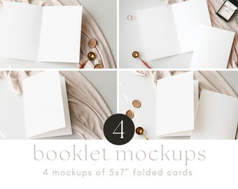 Folded Card Mockup Bundle, Folded 5x7 wedding program mockup set, Booklet mockup bundle, Minimalist card mockup, Invite mockup