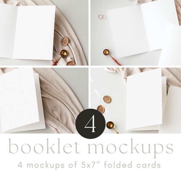 Folded Card Mockup Bundle, Folded 5x7 wedding program mockup set, Booklet mockup bundle, Minimalist card mockup, Invite mockup