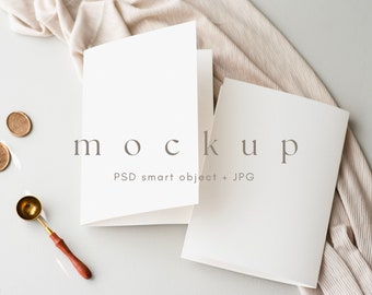 5x7 Folded card mockup, Wedding Vow Booklet Mock Up, Folded minimalist wedding program mock up, PSD smart object + JPG