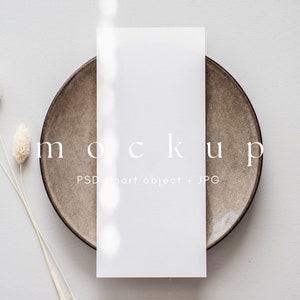 4 x 9 menukaart mockup, Boho bruiloftsmenu, moderne bruiloft diner menu mockup, eenvoudige bruiloft menu mockup