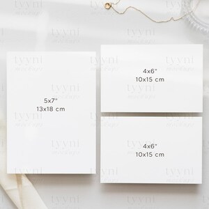 May include: Two white card mockups on a white background. The card on the left is 5x7 inches (13x18 cm) and the card on the right is 4x6 inches (10x15 cm).