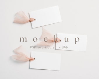 Modern Place Card Mockup with Blush Silk Ribbon