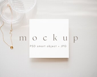 5x5 Square Invitation Mockup, Minimalist Blank Card Mockup, Simple Modern Wedding or Greeting Card Mockup, PSD smart object + JPG