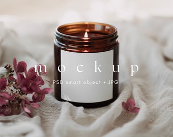 Jar Candle Label Mockup 3x3, Minimalist Candle Square Label Mocks, Amber Jar Candle Mockup, Candle Mockup, Label Mockup, Mockup Candle