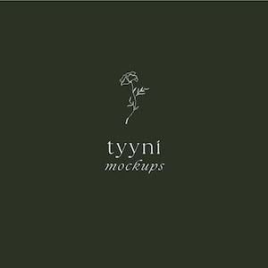 May include: A simple line drawing of a flower with the text "tyyni mockups" below it. The background is a dark green colour.