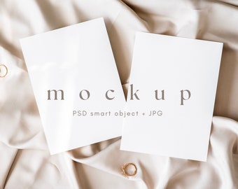 Maqueta de invitaciones 5x7, suite de maquetas de invitación minimalista, maqueta de papelería de boda boho simple, objeto inteligente PSD + JPG