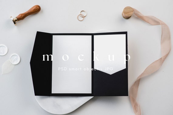 Black Pocketfold Invitation Mockup Suite, Minimalist Mockup