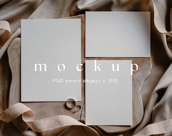 Minimalist Invitation Mockup Suite, 5x7" and 4x5.5" Blank Card Mockups, Simple Wedding Stationery Mockup
