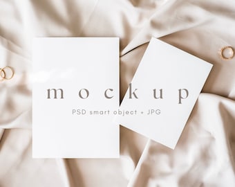 5x7 and 4x5.5 Invitations Mockup, Boho Invitation Mockup Suite, Simple Wedding Stationery Mockup, PSD smart object + JPG