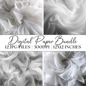 White Tulle Textures Digital Paper, Wedding Backgrounds Patterns Clipart Instant Download Bridal Graphics Fabric Illustrations, Cream White