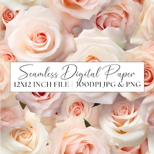 Peach Roses Digital Paper, Pastel Peach Seamless Pattern, Wedding Invitation Clipart, Repeating Background Scrapbooking Paper Stationery