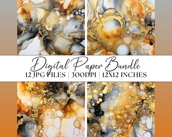 Silver and Gold Digital Paper, Marbled Alcohol Ink Clipart 12x JPG  Instant Download Abstract Backgrounds Liquid Illustration Textures