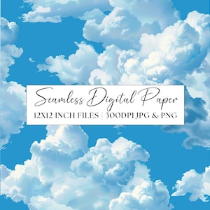 Padrão de céu nublado sem costura, céu azul, papel digital, convites de casamento, papelaria para festa, fundo repetido, papel para scrapbook, diário de lixo