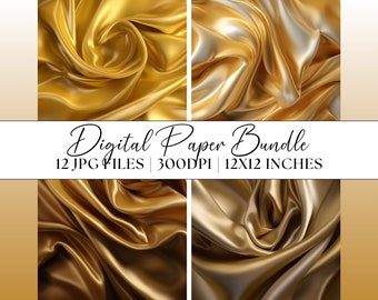 Golden Silk Textures Digital Paper, Rose Gold Patterns Clipart Instant Download Graphics Abstract Fabric Background Illustration Textures