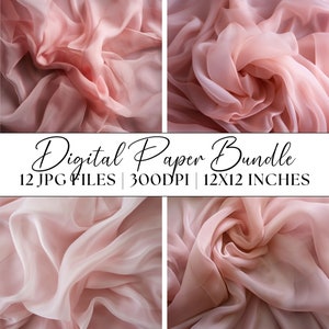 Organza Textures Digital Paper, Pastel Pink Wedding Backgrounds Patterns Clipart Instant Download Bridal Graphics Fabric Illustrations