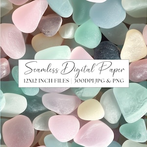 May include: Seamless digital paper featuring a close-up of various pastel-colored glass pieces. The image is labeled "Seamless Digital Paper 12x12 inch files | 300dpi JPG & PNG".