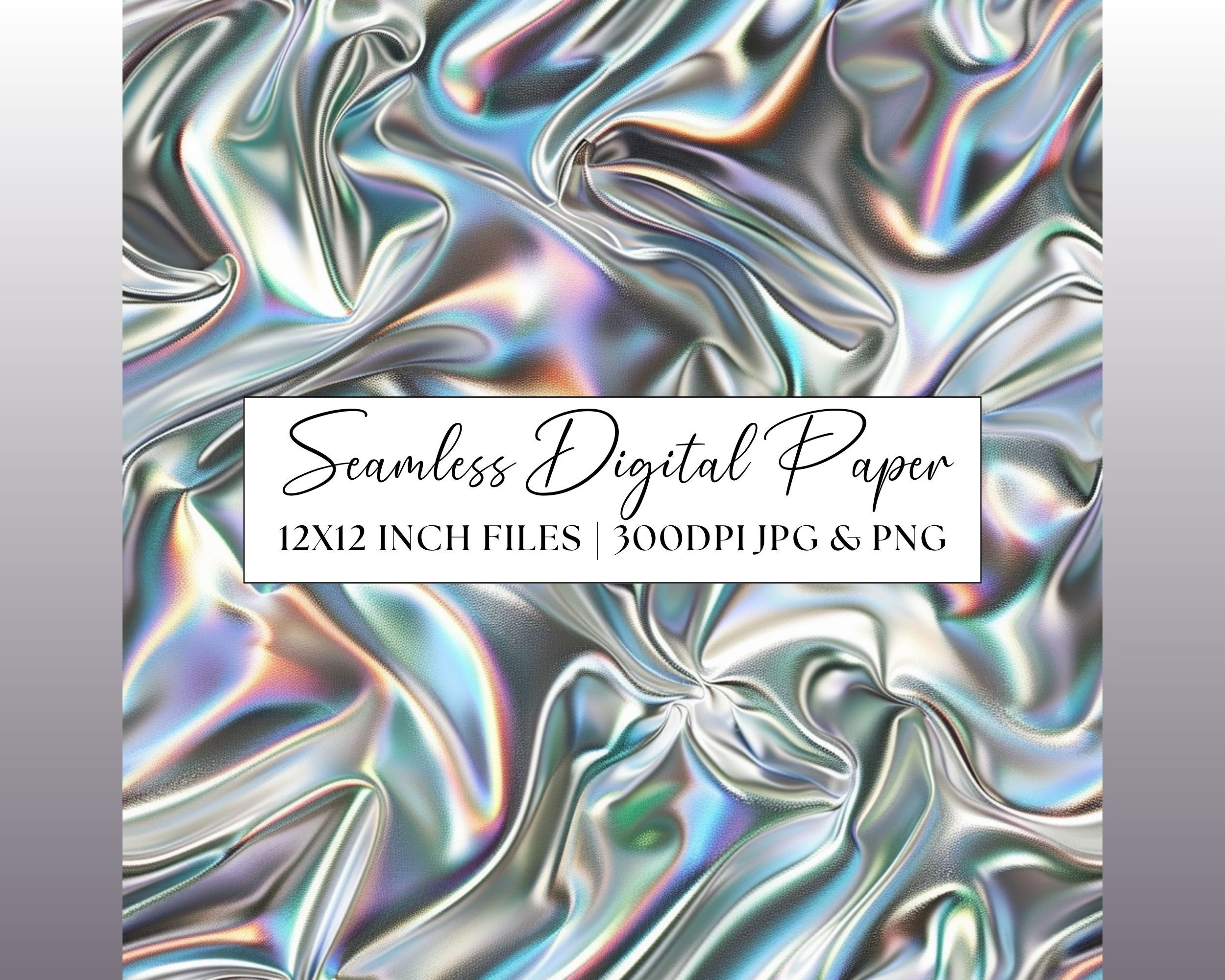 Silver Metallic Digital Paper, Iridescent Seamless Pattern Clipart, Hologram Party Invite, Repeating Background, Scrapbook Junk Journal