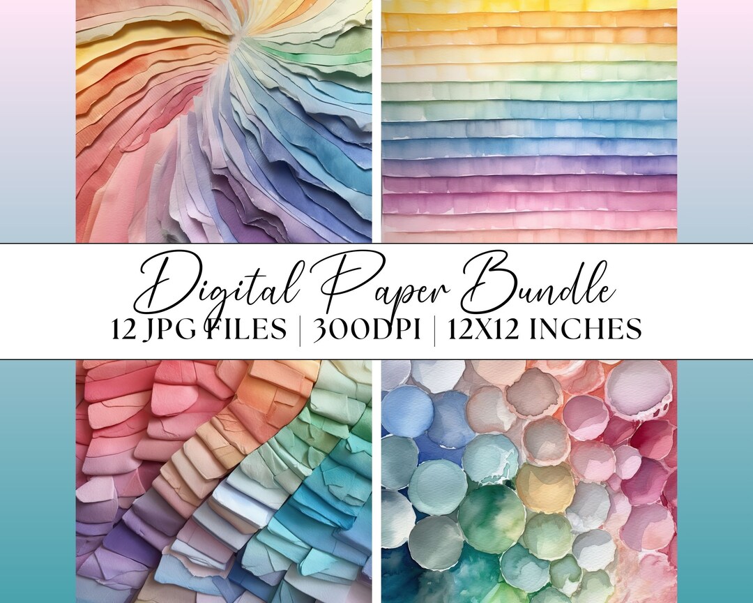 Rainbow Digital Papers, 12x JPG Watercolour Tiles Washes Patterns ...