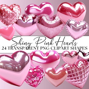 Roze harten clipart bundel, objecten Crafting bruiloft liefde Valentijnsdag 24x transparante PNG glanzende mollige 3D harten set commercieel gebruik