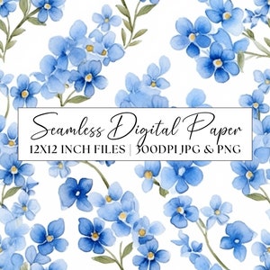 Papier numérique Myosotis, motif floral bleu sans couture, invitations de mariage à fleurs bleues, papeterie de fête, fond répétitif, scrapbooking
