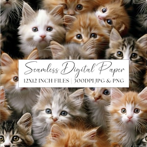 Söta katter sömlösa mönster, festinbjudningar, brevpapper som upprepar bakgrund, digitalt papper för scrapbooking, skräpjournal, kattungar, kattungar, tapeter