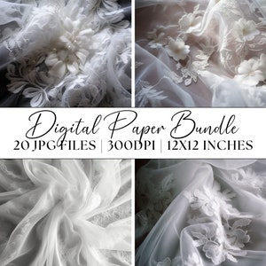 Tüll und Spitze, Digital Papier Bundle, 20x JPG Hochzeit lädt ein, Braut Hintergründe, Clipart Grafiken Weißer Stoff Texturen, Creme Scrapbooking