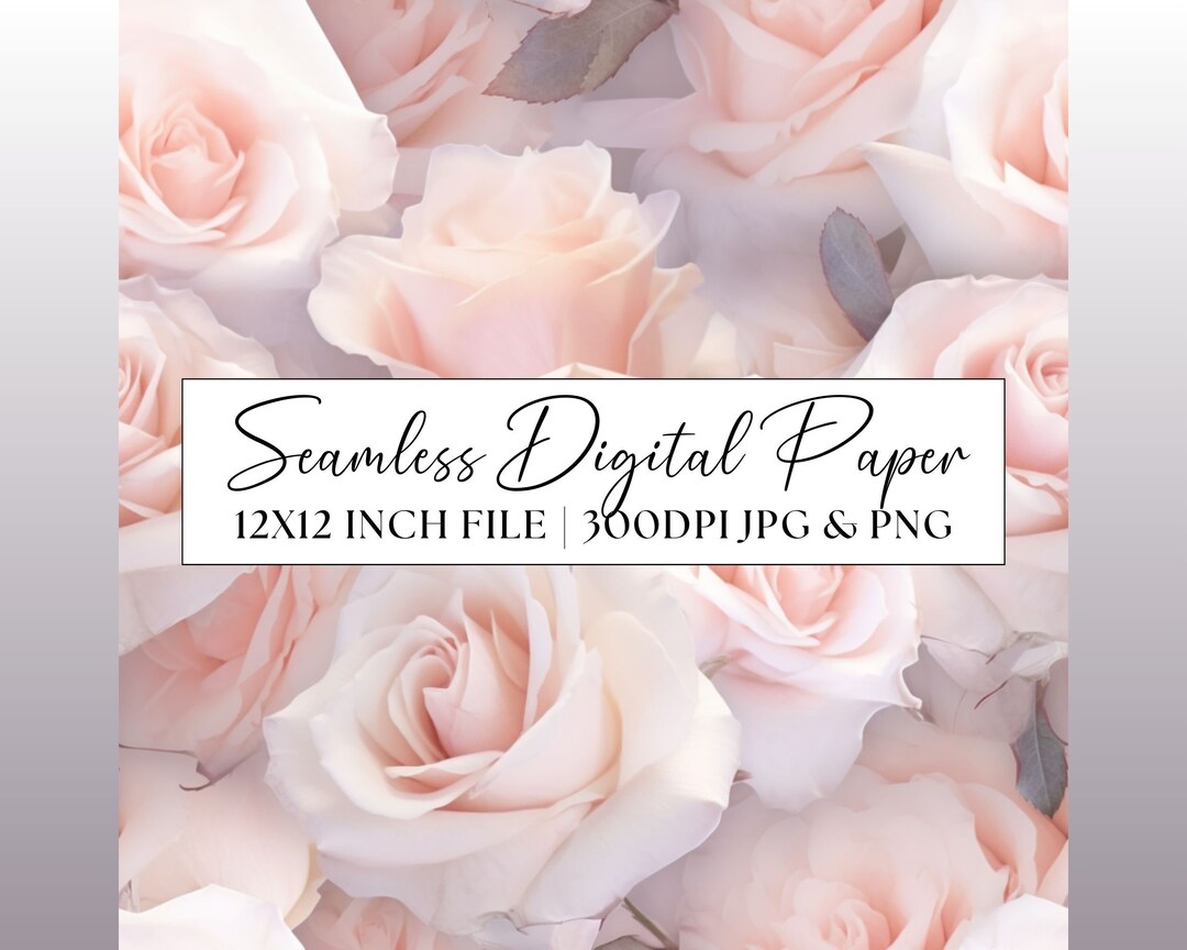 Pink Roses Digital Paper, Pale Pastel Pink Seamless Pattern, Wedding ...