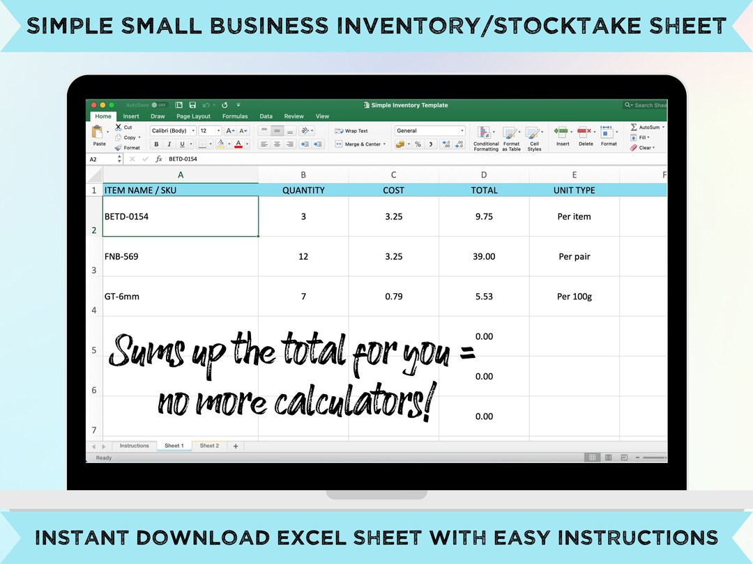 Easy Excel Inventory Template Instant Digital Download Sheet - Etsy