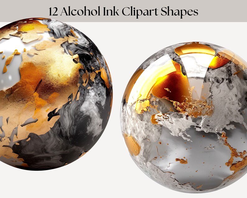 Sphere In Ink Silver and Gold Alcohol Ink Spheres, PNG Clipart Shapes Objects 12 ...