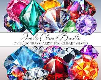 Jewel Clipart Shapes, Big Bundle of 100 Gemstones PNG Instant Download Sparkly Fantasy Crystals Transparent Background Pastel Commercial Use