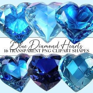 May include: Blue diamond hearts clipart. Sixteen transparent PNG images of blue diamond hearts in various shades of blue.