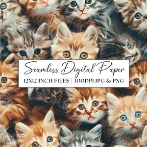 Kittens Seamless Pattern, Party Invites, Stationery Repeating Background, Scrapbook Digital Paper, Junk Journal Cats Kitties Cute Wallpaper