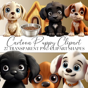 Puppy Clipart, 27 Cute Transparent Cartoon PNG for Pet Puppy Dog Lovers, Digital Sublimation Images for Crafting, Scrapbooking, Planners