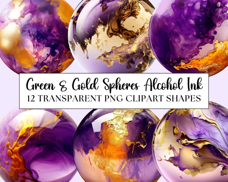 Alcohol Ink Spheres Purple and Gold, PNG Clipart 12 Colourful Instant ...