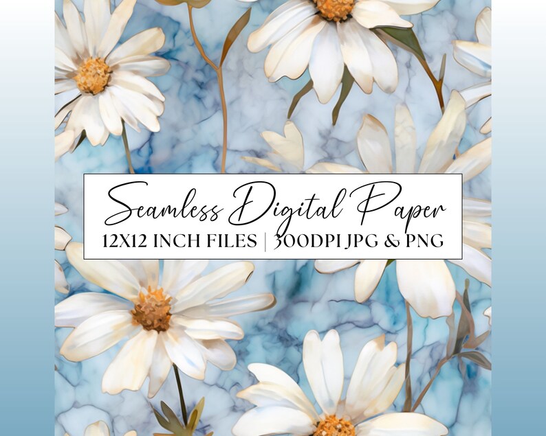 Daisy Digital Paper, Abstract White Daisies Seamless Pattern, Wedding ...