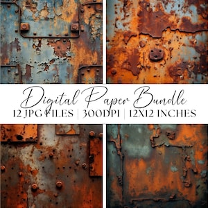 Rusted Metal Digital Paper, Rust Texture Patina Backdrop Printable Rusty Grunge Patterns Distressed Backgrounds Mockups Instant Download