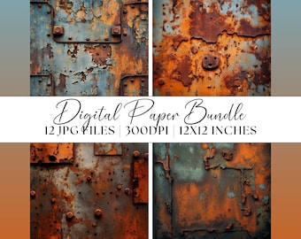 Rusted Metal Digital Paper, Rust Texture Patina Backdrop Printable Rusty Grunge Patterns Distressed Backgrounds Mockups Instant Download