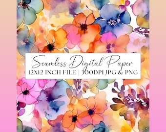 Vibrant Floral Seamless Pattern: Garden Flowers Digital Paper for Wedding Invitations, Scrapbooks & Crafts