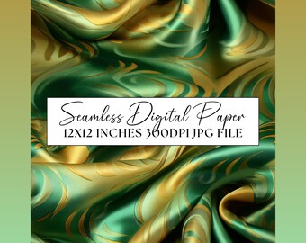Iridescent Green and Gold Digital Paper, Metallic Seamless Pattern Clipart, Flyer Party Invite Repeating Background Scrapbook Junk Journal