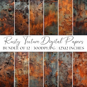 Rusty Digital Paper, Rusted Metal Texture, Patina Backdrop, 12xJPG Printable Rust Grunge Pattern, Distressed Background Mockups Commercial