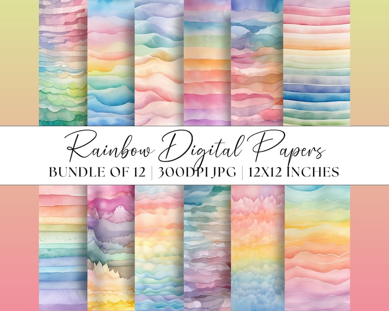 Rainbow Stripes Digital Paper JPG Watercolour Washes Patterns Clipart ...