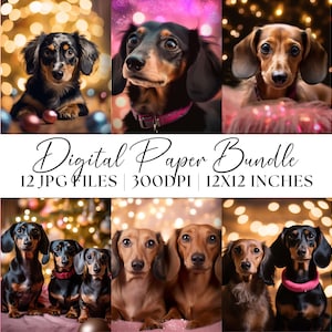 Dackel Digitales Papier, Rosa Bokeh Foto Effekt Printables Soft Fokus süsses Weihnachts Dackel Thema Dackel 12x JPG, Sofort Download