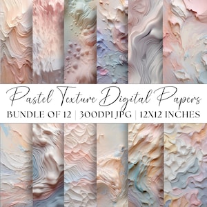 Pastel Digital Paper, Pale Oil Paint Textures, 12x Soft JPG Patterns, Unique Abstract Backgrounds, Scrapbooking Wall Art Decor, Ombre Pink